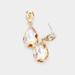 Topaz Dangle Crystal Earrings 1.25 Inch Double Glass Teardrop